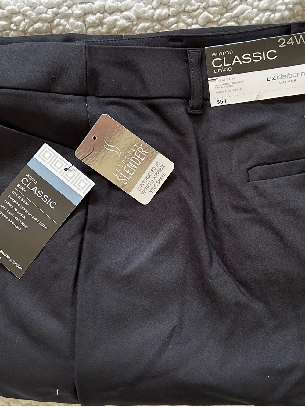 Liz Claiborne Black Emma Classic Ankle Pants 24W NWT